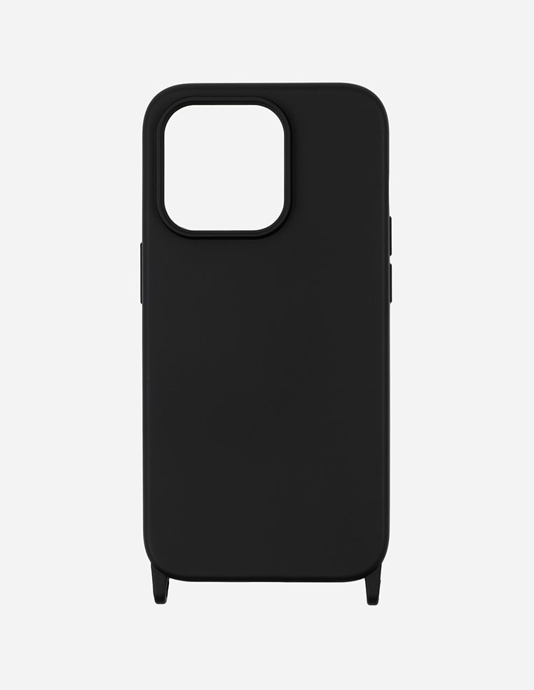 Coque iPhone noire avec anneaux de fixation pour chaine bandoulière et cordon